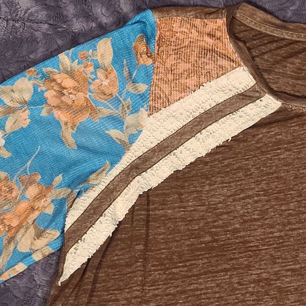 CATO Brown Mixed Media Pull Over Top Women's Plus Size 22/24W - Picture 7 of 14